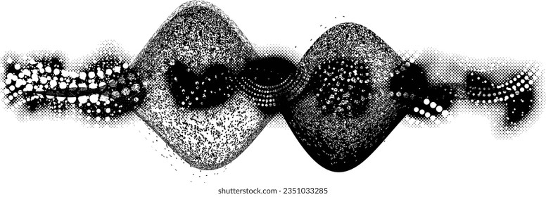 Glitch distorted grange shape . Noise grungy logo . Trendy defect error shapes . Glitched frame .Grunge textured . Distressed effect .Vector shapes with a halftone dots screen print texture.