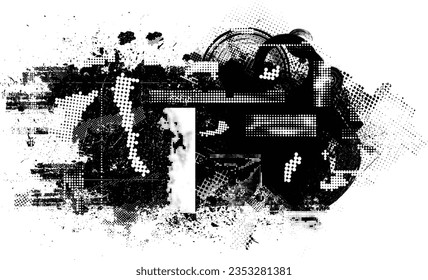 Forma de grano distorsionada de brillo. Logo de ruidos. Formas de error de defecto de moda . Marco brillante. Grunge texturado. Efecto perturbado .Formas vectoras con una textura de impresión de pantalla de puntos de medio tono.