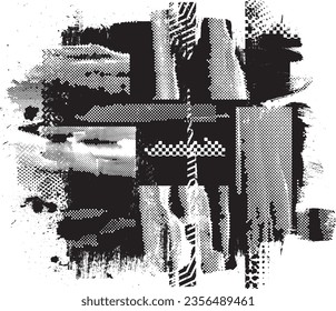 Glitch verzerrte Form des Körners. Lärm grungy Logo. Trendy Defaultformen . Glitched frame .Grunge strukturiert. Distressed effect .Vector formt mit einer Siebdrucktextur mit Halbton-Punkten.