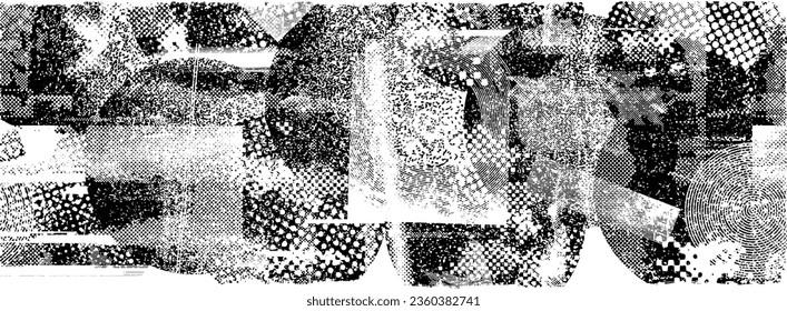 Forma de grano distorsionada de brillo. Logo de ruidos. Formas de error de defecto de moda . Marco brillante. Grunge texturado. Efecto perturbado .Formas vectoras con una textura de impresión de pantalla de puntos de medio tono.