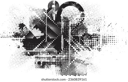 Forma de grano distorsionada de brillo. Logo de ruidos. Formas de error de defecto de moda . Marco brillante. Grunge texturado. Efecto perturbado .Formas vectoras con una textura de impresión de pantalla de puntos de medio tono.