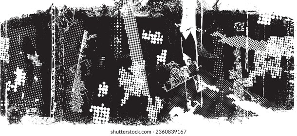 Forma de grano distorsionada de brillo. Logo de ruidos. Formas de error de defecto de moda . Marco brillante. Grunge texturado. Efecto perturbado .Formas vectoras con una textura de impresión de pantalla de puntos de medio tono.