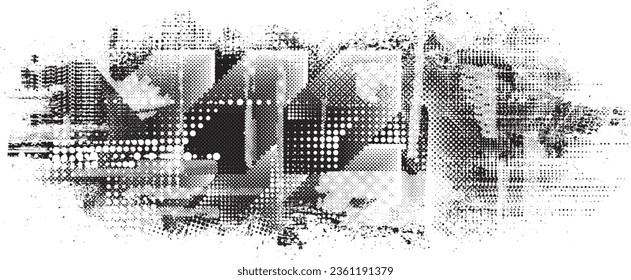 Glitch verzerrte Form des Körners. Lärm grungy Logo. Trendy Defaultformen . Glitched frame .Grunge strukturiert. Distressed effect .Vector formt mit einer Siebdrucktextur mit Halbton-Punkten.