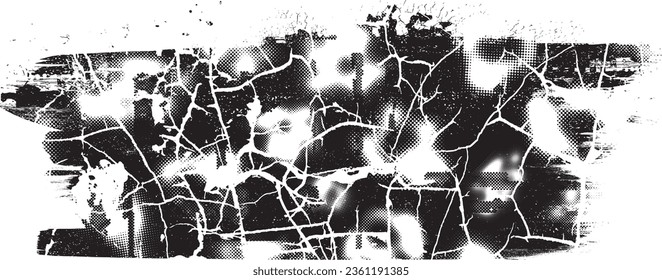 Forma de grano distorsionada de brillo. Logo de ruidos. Formas de error de defecto de moda . Marco brillante. Grunge texturado. Efecto perturbado .Formas vectoras con una textura de impresión de pantalla de puntos de medio tono.