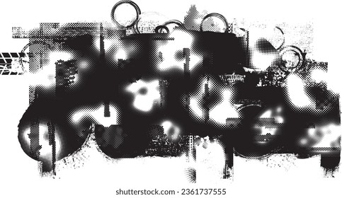 Forma de grano distorsionada de brillo. Logo de ruidos. Formas de error de defecto de moda . Marco brillante. Grunge texturado. Efecto perturbado .Formas vectoras con una textura de impresión de pantalla de puntos de medio tono.