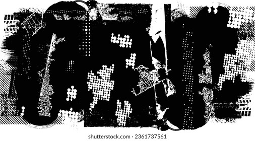 Glitch distorted grange shape . Noise grungy logo . Trendy defect error shapes . Glitched frame .Grunge textured . Distressed effect .Vector shapes with a halftone dots screen print texture.
