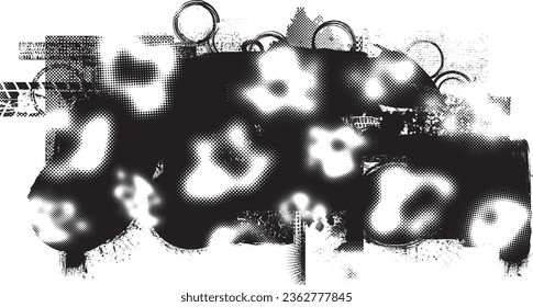 Forma de grano distorsionada de brillo. Logo de ruidos. Formas de error de defecto de moda . Marco brillante. Grunge texturado. Efecto perturbado .Formas vectoras con una textura de impresión de pantalla de puntos de medio tono.
