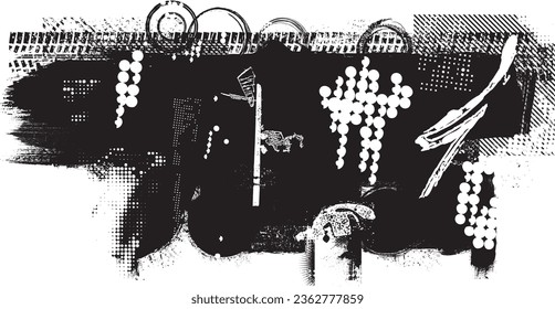 Glitch distorted grange shape . Noise grungy logo . Trendy defect error shapes . Glitched frame .Grunge textured . Distressed effect .Vector shapes with a halftone dots screen print texture.