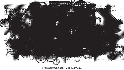 Forma de grano distorsionada de brillo. Logo de ruidos. Formas de error de defecto de moda . Marco brillante. Grunge texturado. Efecto perturbado .Formas vectoras con una textura de impresión de pantalla de puntos de medio tono.