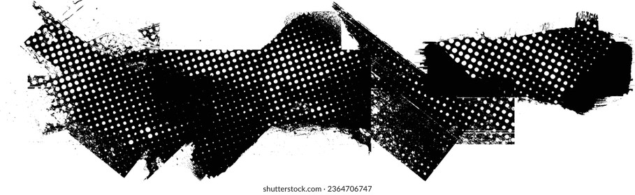 Forma de grano distorsionada de brillo. Logo de ruidos. Formas de error de defecto de moda . Marco brillante. Grunge texturado. Efecto perturbado .Formas vectoras con una textura de impresión de pantalla de puntos de medio tono.