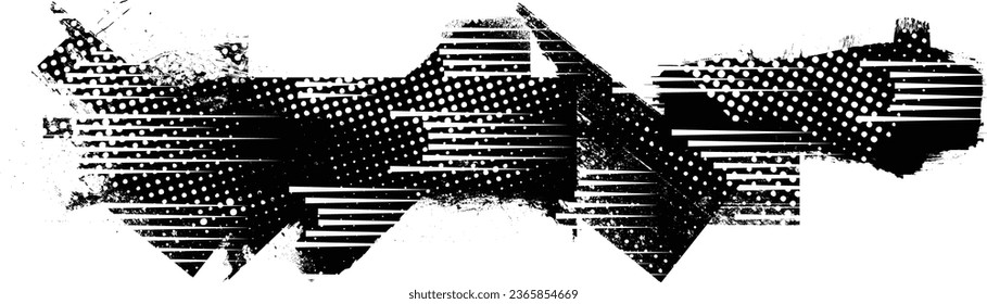 Forma de grano distorsionada de brillo. Logo de ruidos. Formas de error de defecto de moda . Marco brillante. Grunge texturado. Efecto perturbado .Formas vectoras con una textura de impresión de pantalla de puntos de medio tono.