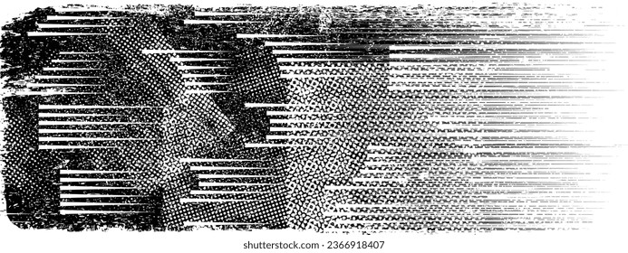 Glitch verzerrte Form des Körners. Lärm grungy Logo. Trendy Defaultformen . Glitched frame .Grunge strukturiert. Distressed effect .Vector formt mit einer Siebdrucktextur mit Halbton-Punkten.