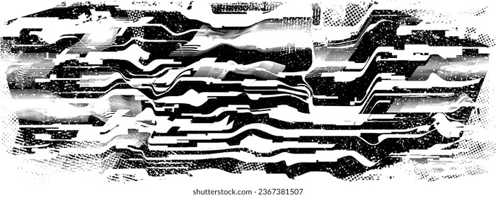 Glitch verzerrte Form des Körners. Lärm grungy Logo. Trendy Defaultformen . Glitched frame .Grunge strukturiert. Distressed effect .Vector formt mit einer Siebdrucktextur mit Halbton-Punkten.