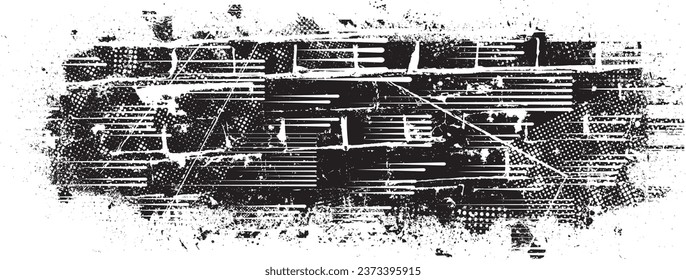 Glitch distorted grange shape . Noise grungy logo . Trendy defect error shapes . Glitched frame .Grunge textured . Distressed effect .Vector shapes with a halftone dots screen print texture.