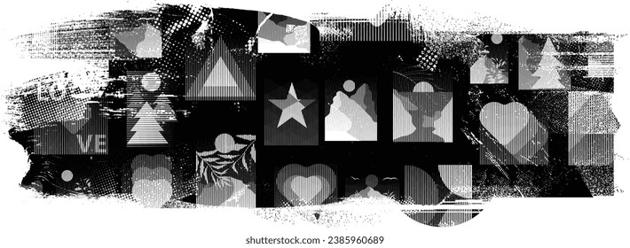 Glitch verzerrte Form des Körners. Lärm grungy Logo. Trendy Defaultformen . Glitched frame .Grunge strukturiert. Distressed effect .Vector formt mit einer Siebdrucktextur mit Halbton-Punkten.