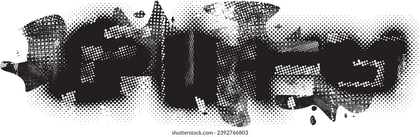 Glitch distorted grange shape . Noise grungy logo . Trendy defect error shapes . Glitched frame .Grunge textured . Distressed effect .Vector shapes with a halftone dots screen print texture.