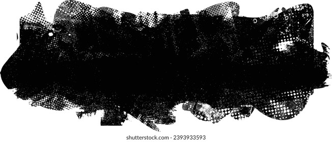 Glitch distorted grange shape . Noise grungy logo . Trendy defect error shapes . Glitched frame .Grunge textured . Distressed effect .Vector shapes with a halftone dots screen print texture.