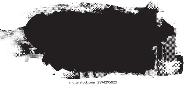 Glitch distorted grange shape . Noise grungy logo . Trendy defect error shapes . Glitched frame .Grunge textured . Distressed effect .Vector shapes with a halftone dots screen print texture.
