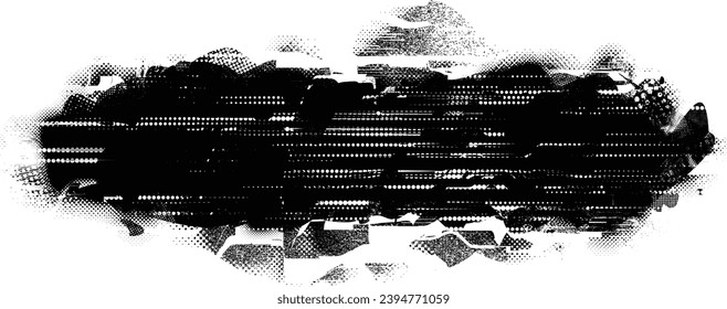 Glitch distorted grange shape . Noise grungy logo . Trendy defect error shapes . Glitched frame .Grunge textured . Distressed effect .Vector shapes with a halftone dots screen print texture.