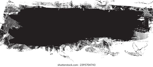 Glitch distorted grange shape . Noise grungy logo . Trendy defect error shapes . Glitched frame .Grunge textured . Distressed effect .Vector shapes with a halftone dots screen print texture.