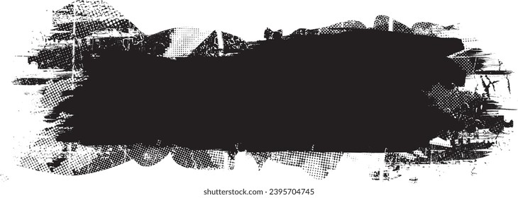 Forma de grano distorsionada de brillo. Logo de ruidos. Formas de error de defecto de moda . Marco brillante. Grunge texturado. Efecto perturbado .Formas vectoras con una textura de impresión de pantalla de puntos de medio tono.