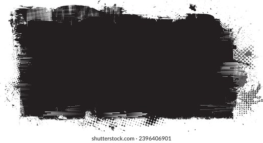 Glitch distorted grange shape . Noise grungy logo . Trendy defect error shapes . Glitched frame .Grunge textured . Distressed effect .Vector shapes with a halftone dots screen print texture.