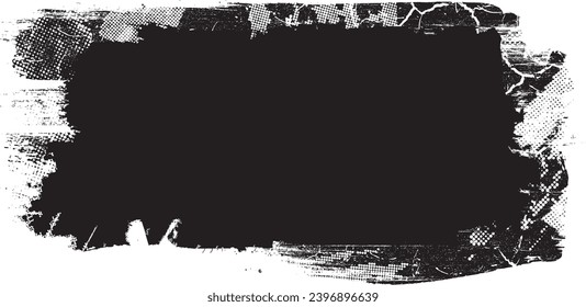 Glitch distorted grange shape . Noise grungy logo . Trendy defect error shapes . Glitched frame .Grunge textured . Distressed effect .Vector shapes with a halftone dots screen print texture.
