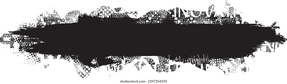 Glitch distorted grange shape . Noise grungy logo . Trendy defect error shapes . Glitched frame .Grunge textured . Distressed effect .Vector shapes with a halftone dots screen print texture.