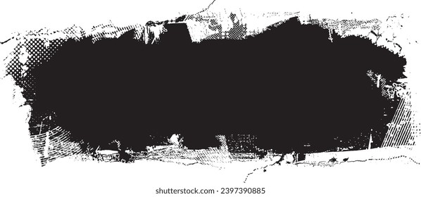Glitch distorted grange shape . Noise grungy logo . Trendy defect error shapes . Glitched frame .Grunge textured . Distressed effect .Vector shapes with a halftone dots screen print texture.