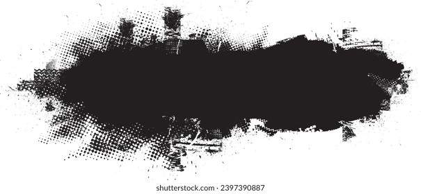 Glitch distorted grange shape . Noise grungy logo . Trendy defect error shapes . Glitched frame .Grunge textured . Distressed effect .Vector shapes with a halftone dots screen print texture.