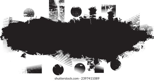 Glitch distorted grange shape . Noise grungy logo . Trendy defect error shapes . Glitched frame .Grunge textured . Distressed effect .Vector shapes with a halftone dots screen print texture.