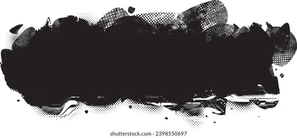 Glitch distorted grange shape . Noise grungy logo . Trendy defect error shapes . Glitched frame .Grunge textured . Distressed effect .Vector shapes with a halftone dots screen print texture.