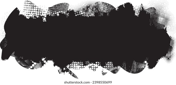 Glitch distorted grange shape . Noise grungy logo . Trendy defect error shapes . Glitched frame .Grunge textured . Distressed effect .Vector shapes with a halftone dots screen print texture.