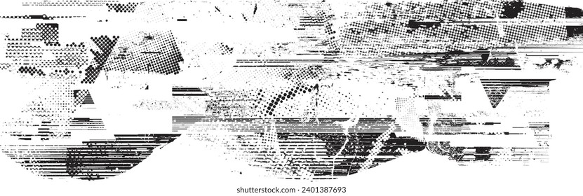 Glitch distorted grange shape . Noise grungy logo . Trendy defect error shapes . Glitched frame .Grunge textured . Distressed effect .Vector shapes 