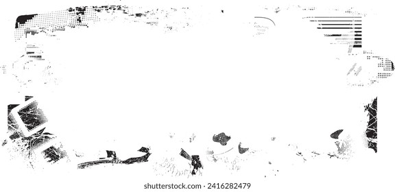 Glitch distorted grange shape . Noise grungy logo . Trendy defect error shapes . Glitched frame .Grunge textured . Distressed effect .Vector shapes