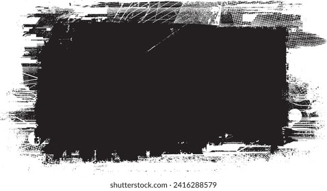 Glitch distorted grange shape . Noise grungy logo . Trendy defect error shapes . Glitched frame .Grunge textured . Distressed effect .Vector shapes