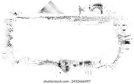 Glitch distorted grange shape . Noise grungy logo . Trendy defect error shapes . Glitched frame .Grunge textured . Distressed effect .Vector shapes