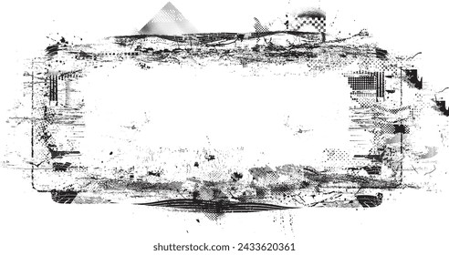 Glitch distorted grange shape . Noise grungy logo . Trendy defect error shapes . Glitched frame .Grunge textured . Distressed effect .Vector shapes