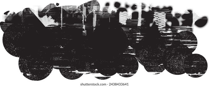 Glitch distorted grange shape . Noise grungy logo . Trendy defect error shapes . Glitched frame .Grunge textured . Distressed effect .Vector shapes