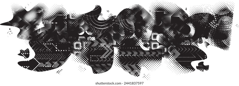 Glitch distorted grange shape . Noise grungy logo . Trendy defect error shapes . Glitched frame .Grunge textured . Distressed effect .Vector shapes