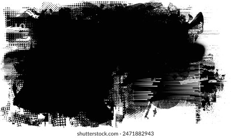 Glitch distorted grange shape . Noise grungy logo . Trendy defect error shapes . Glitched frame .Grunge textured . Distressed effect .Vector shapes