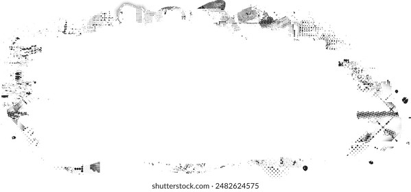 Glitch distorsionado en forma de grano . Ruido grungy logo . Formas de error de defecto de moda . Marco brillante .Grunge texturizado . Formas de Vector de efecto perturbado