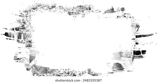 Glitch distorted grange shape . Noise grungy logo . Trendy defect error shapes . Glitched frame .Grunge textured . Distressed effect .Vector shapes