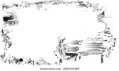 Glitch distorted grange shape . Noise grungy logo . Trendy defect error shapes . Glitched frame .Grunge textured . Distressed effect .Vector shapes