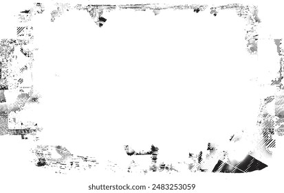 Glitch distorted grange shape . Noise grungy logo . Trendy defect error shapes . Glitched frame .Grunge textured . Distressed effect .Vector shapes