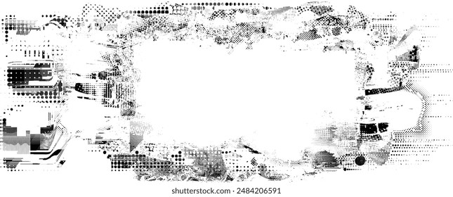 Glitch distorted grange shape . Noise grungy logo . Trendy defect error shapes . Glitched frame .Grunge textured . Distressed effect .Vector shapes