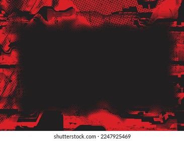 Glitch distorted grunge background . Noise destroyed texture . Trendy defect error shapes . grunge texture . Distressed effect .Vector shapes with a duo tone halftone dots screen print texture.