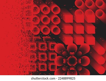 Glitch distorted grunge background . Noise destroyed texture . Trendy defect error shapes . grunge texture . Distressed effect .Vector shapes with a duo tone halftone dots screen print texture.