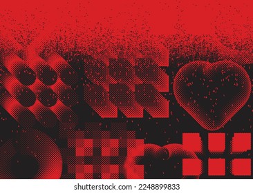 Glitch distorted grunge background . Noise destroyed texture . Trendy defect error shapes . grunge texture . Distressed effect .Vector shapes with a duo tone halftone dots screen print texture.