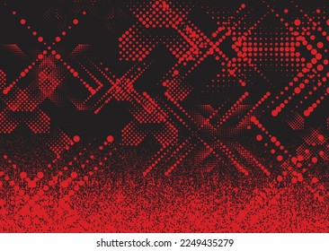 Glitch distorted grunge background . Noise destroyed texture . Trendy defect error shapes . grunge texture . Distressed effect .Vector shapes with a duo tone halftone dots screen print texture.